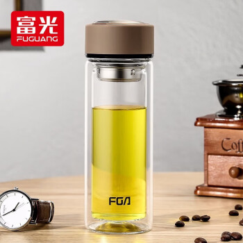 富光（FUGUANG）格调系列双层玻璃杯子泡茶杯带茶格咖色320ML（WFB1013-320）商用