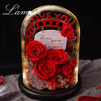 L'amour生日礼物永生花红玫瑰花玻璃罩摆件礼盒鲜同城配送女友老婆纪念日