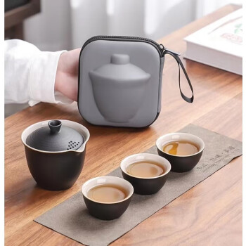 古时候茶具 陶瓷茶具 茶杯套装 一壶三杯 黑色