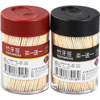 唐宗筷牙签一次性清洁用品黑+红简约2罐装家用竹牙签1000支 C6229