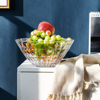 青苹果水晶系列玻璃果盘大号轻奢家用客厅装饰婚庆零食水果碗9.45英寸