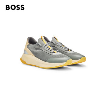 BOSS【礼物】男士针织鞋面和鱼骨鞋底套袜运动鞋 072-灰拼黄色 44 