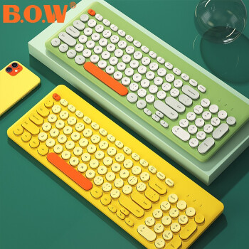 航世（BOW）K221 无线键盘 混彩复古巧克力无线键盘 95键 笔记本台式办公通用无线键盘 柠檬黄