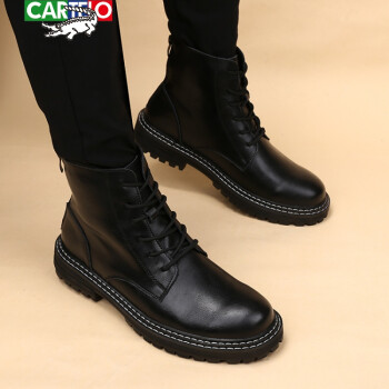 卡帝乐鳄鱼cartelo2021新品黑色马丁靴男英伦风中帮欧美时尚潮流短靴