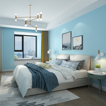 墙布现代简约卧室客厅电视背景墙壁纸纯色素色壁布丝绸 slt634 浅蓝色