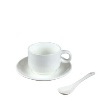 谦星 陶瓷茶水杯咖啡杯碟套装奶茶杯 小号咖啡杯＋碟＋勺 2套装