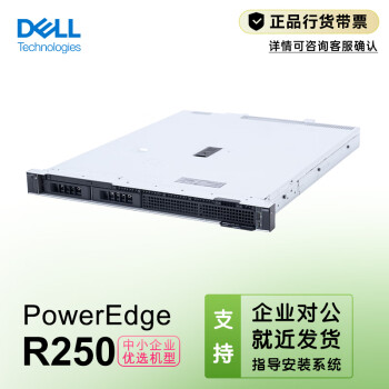 戴尔（DELL)R250单路1U机架式ERP存储服务器主机（至强E-2314四核2.8G 32G 2*2TB)