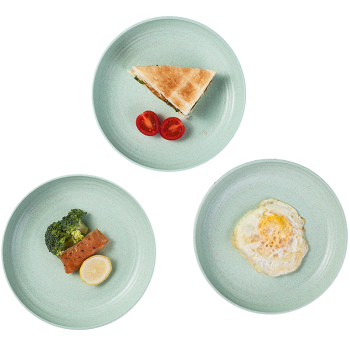 爱思得（Arsto）稻壳盘子 水果零食盘 餐具盘子套装 西餐盘  饺子盘   可微波炉使用  8英寸绿色3只装