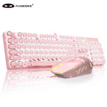 MageGee 机械风暴 有线背光键鼠套装 104键圆形键帽键盘 朋克机械键盘鼠标套装 电脑笔记本键鼠 粉色红轴