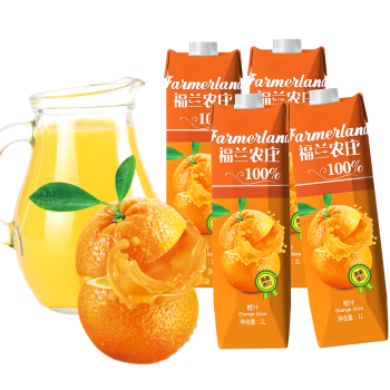 希腊进口 福兰农庄 橙汁 100%纯果汁 整箱饮品大瓶饮料1L*4瓶