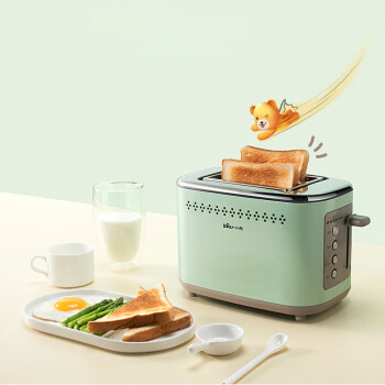 小熊多士炉烤面包片机全自动家用小型 吐司机不锈钢2片早餐神器 DSL-C02A1  绿色