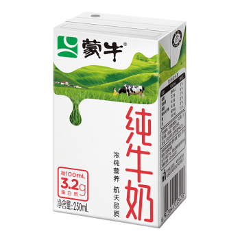 蒙牛全脂纯牛奶250ml*18盒 浓醇营养 每100ml含3.2g蛋白质（礼盒装）