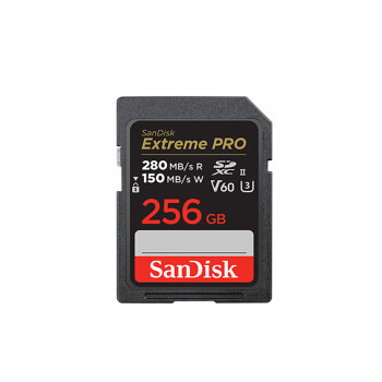 闪迪 256GB SD存储卡U3 C10 6K数码相机内存卡读速280MB/s 写速150MB/s 支持V60高清视频 畅快连拍