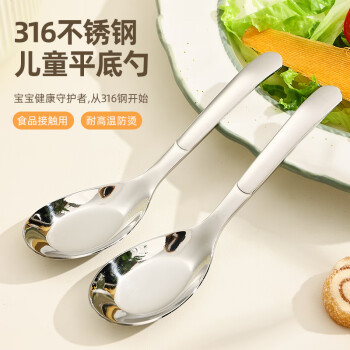 彩致（CAIZHI）316不锈钢勺子 家用儿童吃饭平底勺饭勺餐勺两支装CZ6794