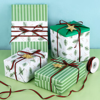 拜杰 包装纸 生日礼物包装纸丝带装饰星星 清新绿叶2张装