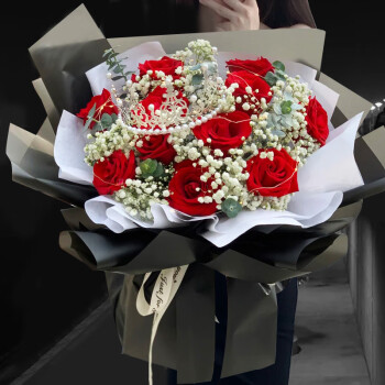 梧桐虞红玫瑰花束送女友老婆求婚生日鲜花速递