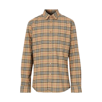博柏利 BURBERRY 男士典藏米色小格纹弹力棉衬衫 80209661 XL