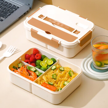 品喻（PINYU）大容量饭盒带叉勺学生上班族便携分格餐盒可微波炉加热【提手式】