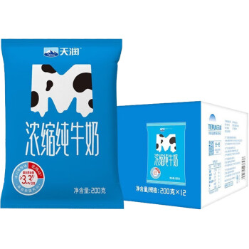 天润（TERUN）新疆天润浓缩纯牛奶M枕 常温早餐奶全脂牛奶袋装整箱 200g*12袋