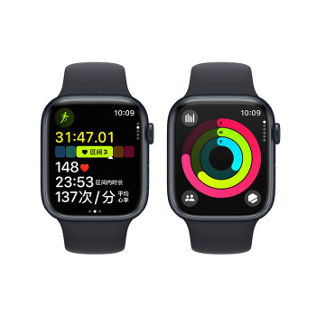 Apple Series 9 智能手表GPS款45毫米午夜色铝金属表壳 午夜色运动型表带M/L 健康手表S9 MR9A3CH/A