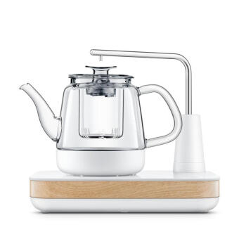 鸣盏 家用玻璃自动上水电热水壶 煮茶壶 泡茶器 办公室茶台烧水壶 0.8L MZ-036 白色