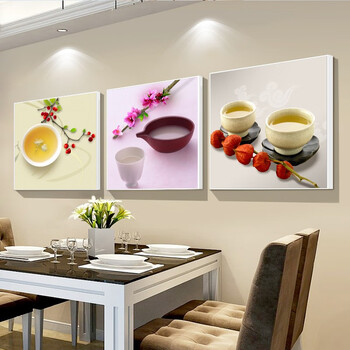 梓画餐厅装饰画现代简约挂画三联厨房饭厅壁画清新水果酒杯墙画h款