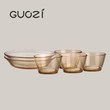 果兹（GUOZI）拾光餐具套装ASGZ-A04耐热高硼硅玻璃碗碟家用3-4人琥珀色6件组