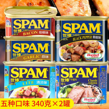 斯帕姆午餐肉世棒spam午餐肉340世邦原味火锅培根猪肉罐头即食2罐培根