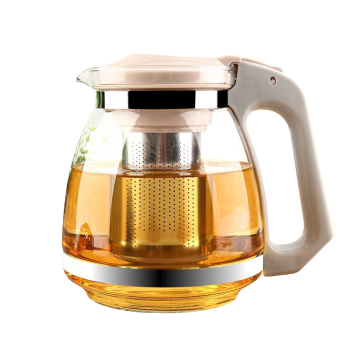 金熊 玻璃茶壶凉水壶花草茶壶 304不锈钢过滤泡茶器茶具1.5L 杏色