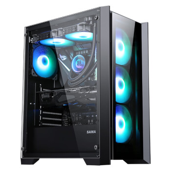 先马（SAMA）光之神 黑色 中塔式台式电脑主机箱 双面玻璃/6风扇位/支持ATX主板、240水冷位/三面防尘网