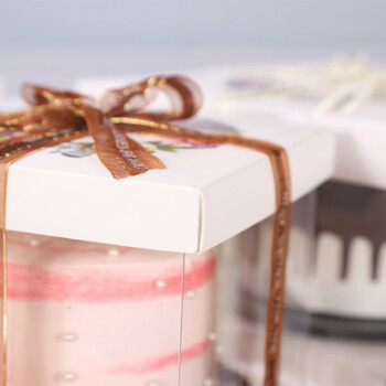 畅宝森 透明芭比蛋糕盒 粉蓝单层 21*16cm烘焙包装盒含50套 JR1