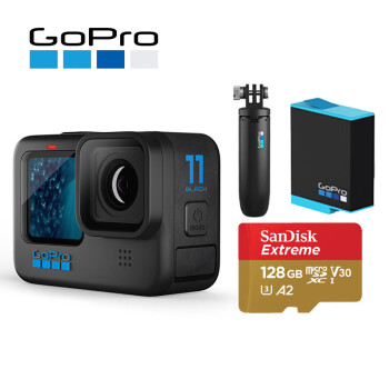 GoPro HERO11 Black 运动相机 户外摩托骑行 防水防抖 Vlog数码运动摄像机（含Shorty 延长杆+原电+128G卡）