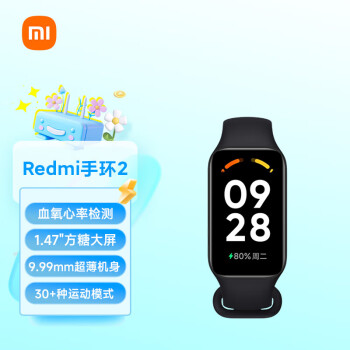 小米（MI）红米Redmi手环2 子夜黑 智能手环 血氧检测 轻薄大屏 超长续航 运动手环