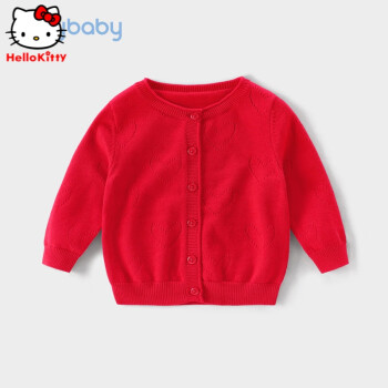 凯蒂猫【国际品牌】女童针织开衫一岁婴儿红色上衣春秋衫小儿童毛衣