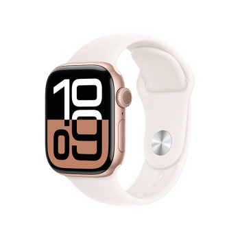 Apple/苹果 Watch Series 10 智能手表GPS款42毫米玫瑰金色铝金属表壳淡桃粉色运动型表带M/L MX1V3CH/B