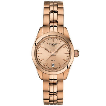 天梭tissot女士手表石英机芯不锈钢表带pr100个性气质三针日期25mm