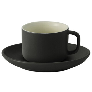 合羽翕简约咖啡杯碟套装 ins咖啡杯早餐杯 黑色 HYX-DSKFBD001