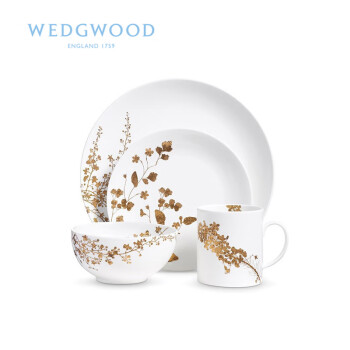 WEDGWOOD 玮致活 Vera Wang灿金花园四件组 2餐盘1碗1马克杯家用高颜值欧式轻奢精致下午茶咖啡茶具40033714