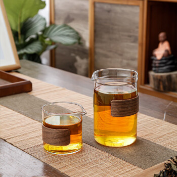 一朵棠 玻璃公道杯 日式公杯加厚功夫茶具配件耐热木套茶海匀杯 450ml