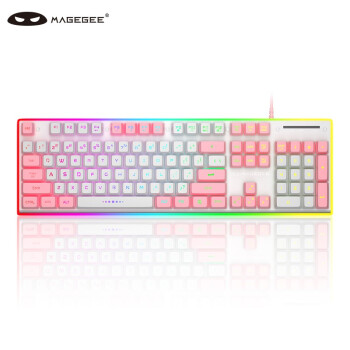 MageGee GT838 拼装办公游戏键盘 RGB背光灯效薄膜键盘 真机械手感键盘 有线电脑笔记本键盘 粉白色混搭RGB