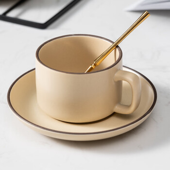 onlycook日式陶瓷杯碟咖啡杯子 复古拉花杯套装 马克杯水杯早餐杯 米白色