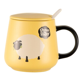 富光小羊肖恩陶瓷杯400ml 牛奶杯早餐杯咖啡杯陶瓷马克杯带盖勺FAT2502-400 黄色