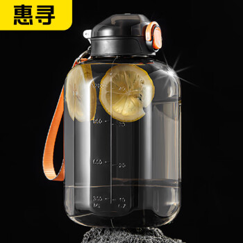 惠寻 京东自有品牌 大容量塑料水杯运动健身水壶户外吨桶 雾黑2.2L