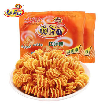 狗牙儿比萨卷锅巴8袋烧烤味休闲膨化香脆散装批发小吃零食狗牙比萨卷