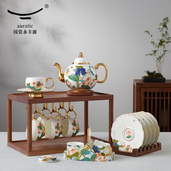 auratic国瓷永丰源 幸福和鸣 18头陶瓷茶咖具 （6人位）不含实木陈列架 