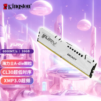 金士顿（Kingston）FURY 16GB DDR5 6000 台式机内存条 Beast 超级野兽系列 海力士A-die颗粒 CL30 白色款