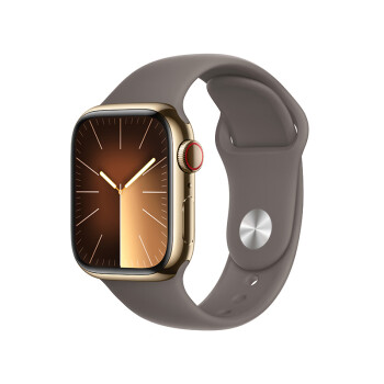 Apple Watch Series 9 智能手表GPS + 蜂窝款41毫米金色不锈钢表壳陶土色运动型表带M/L 电话手表MRJX3CH/A