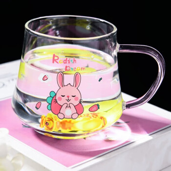 千海 新款创意家用水杯儿童喝水杯玻璃杯高颜值萌芽兔梦想杯