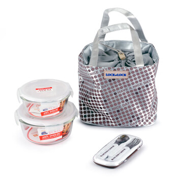 乐扣乐扣（LOCK&LOCK）耐热玻璃保鲜盒 提袋+大小圆形保鲜盒+餐具享乐提袋套装 LLG901FU