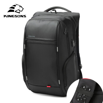 金圣斯 旅行背包usb充电学生书包电脑包双肩包【黑色A款15寸+手机吸盘】